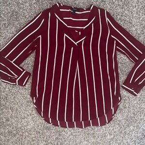 Forever 21 Maroon and White Striped Blouse size medium high low